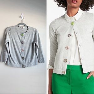 BODEN Jeweled Button Cardigan Gray 3/4 Sleeves Size 8 Cotton Blend